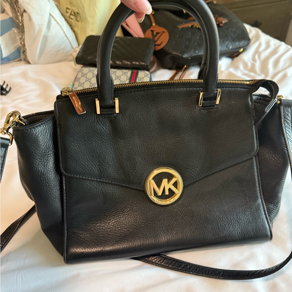 Michael Kors Black Satchel with Gold Accents